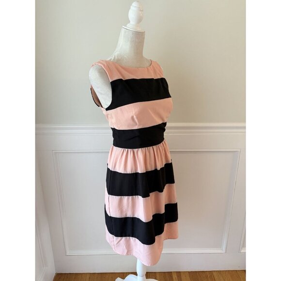 B. Darlin Peach & Black Striped Sleeveless Dress With Fitted Bodice & Flared Ski - Picture 2 of 5